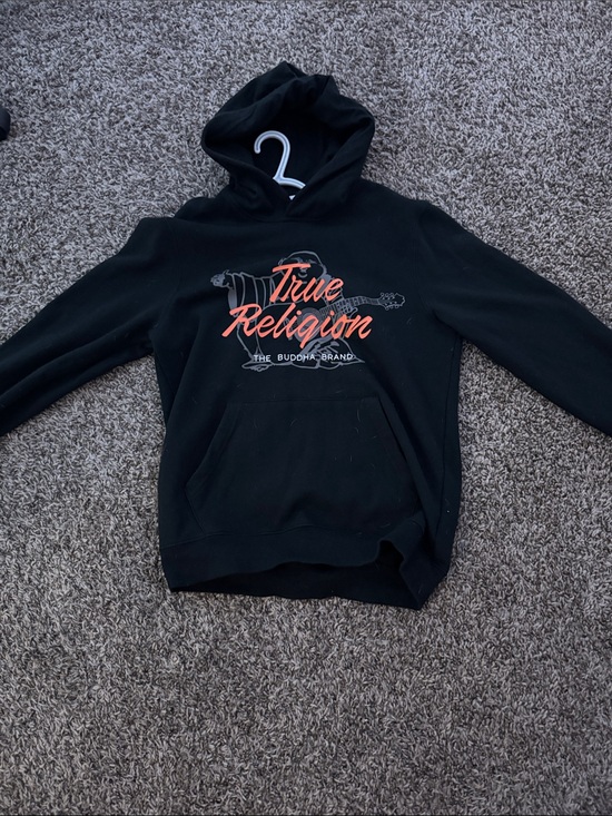True Religion Other - True Religion Black Hoodie with Orange Logo Script